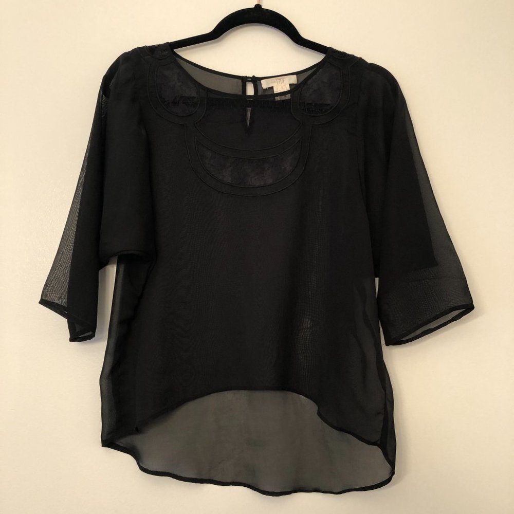 Love, Fire Sheer Black Lace Blouse | 3/4 Sleeve Boho Mesh Top | Size Small - Picture 5 of 11